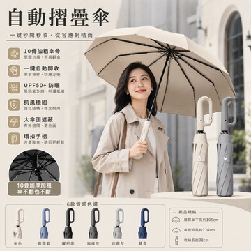 🔥台灣出貨🔥全自動環扣晴雨兩用十骨傘 192骨傘 自動摺疊傘 自動傘 雨傘 遮陽傘 洋傘 單手開傘 可當陽傘
