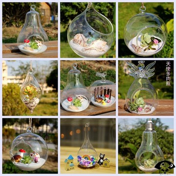 懸掛微景觀玻璃瓶子多肉花瓶diy材料盆器容器生態瓶婚慶裝飾吊瓶