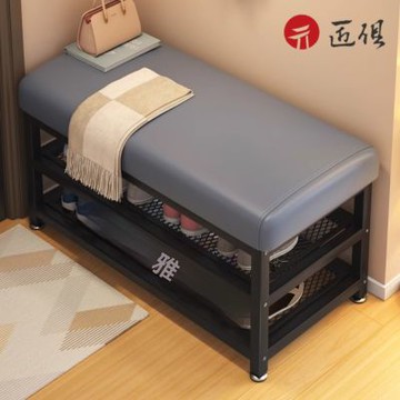 輕奢家用入戶換鞋凳 雙層置物60x30x50CM(軟包凳 換鞋櫃 玄關長條凳 收納鞋架 儲物凳