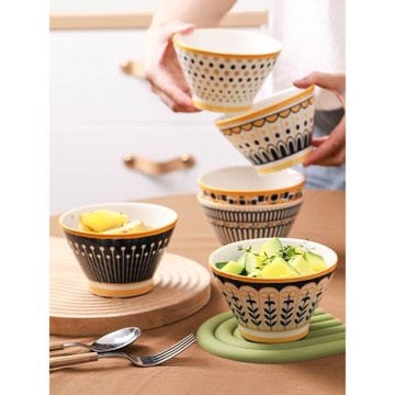 6個套裝陶瓷碗家庭用5寸飯碗日式餐具斗笠小拉面碗2022新款吃飯碗