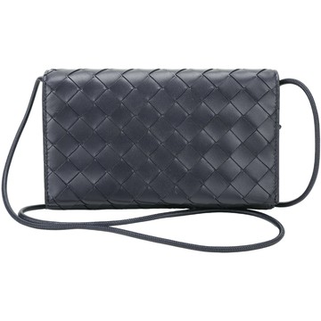 BOTTEGA VENETA BV Intrecciato 小羊皮編織翻蓋錢包/斜背包(深藍色)