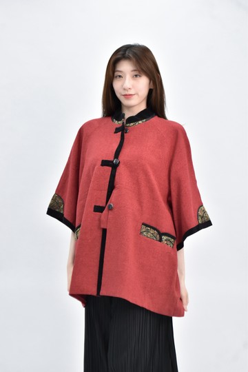 (L) dong fang 中式七分袖紅色外套