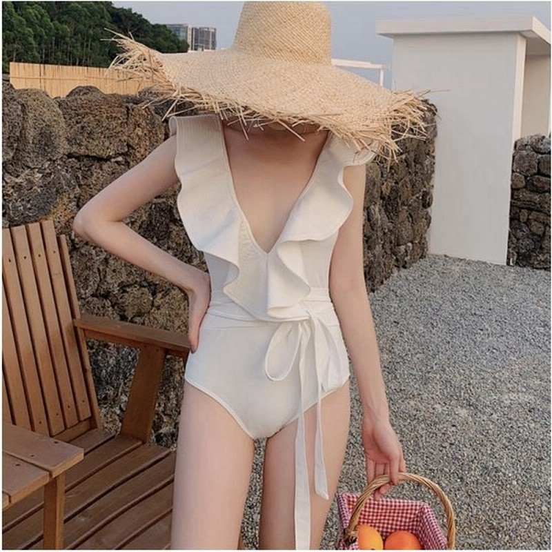 ワンピ水着 フリル 水着 レディース サマーワンピ 白 夏服 可愛い ワンピース水着 リボン Vネック 体系カバー きれいめ 通販 Lineポイント最大0 5 Get Lineショッピング