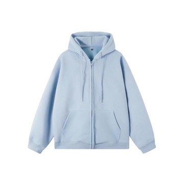 MAIE RAPRI淺藍色重磅開衫衛衣女秋冬慵懶風寬松休閑連帽衫外套女