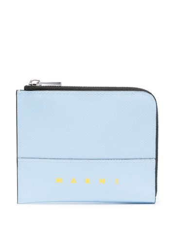 Marni - logo-print wallet - men - Steel/Brass/Polyurethane/Polyester - One Size - Blue