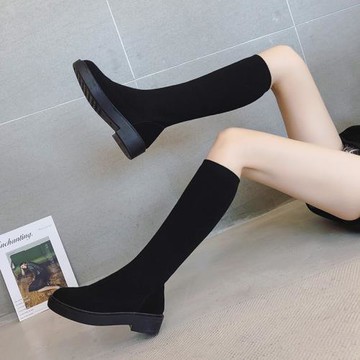 小碼中筒靴女春秋彈力馬丁靴女平跟長筒靴騎士靴單靴子女高筒靴子