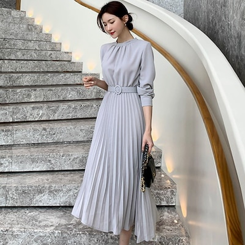 ワンピース レディース 40代 きれいめ マキシワンピース 秋服 長袖ワンピース 無地 プリーツスカ 通販 Lineポイント最大1 0 Get Lineショッピング