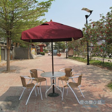輕巧方便套餐優惠組 戶外家具 休閒桌椅一桌四椅+7尺星巴克傘 紅 +傘座 雪之屋