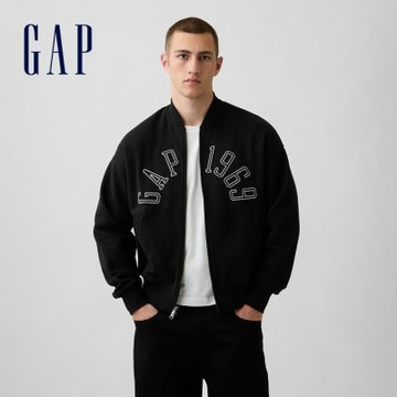 【GAP】VintageSoft毛圈布Gap Logo雙向拉鍊外套-黑色(907591)