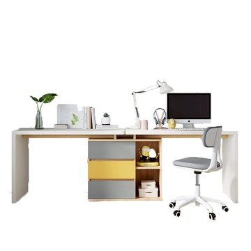 ho!林氏木業現代簡約百搭跳色2.4M書桌 DJ1V+電腦椅 BY008-原木色