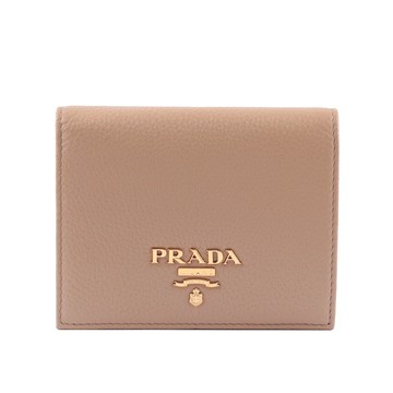 PRADA 浮雕Logo荔枝皮革二折短夾（裸粉色） _廠商直送