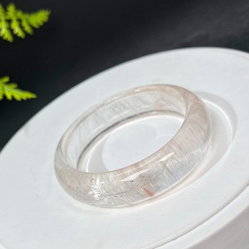 超稀有玻璃體白色兔毛水晶手鐲50MM 閃片全順飄銅髪晶手環 活力