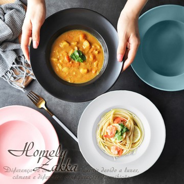🌟快速出貨🌟【Homely Zakka】北歐創意啞光色釉陶瓷深湯盤/義大利麵盤/西餐盤_5色任選