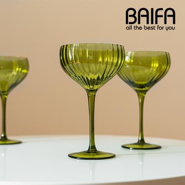 ins風復古綠玻璃酒杯紅酒果酒雞尾酒香檳杯冷飲家用酒杯高顏值