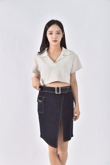 (S) something vienus jean丹寧牛仔棉質車線藍色長裙