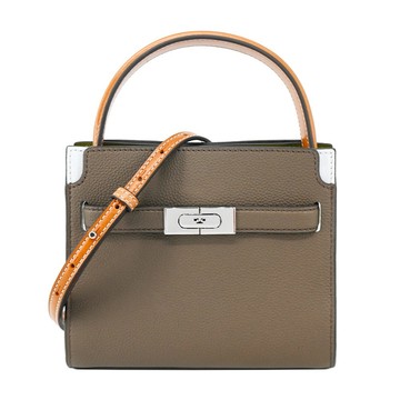 [平輸版]TORY BURCH LEE RADZIWILL 撞色荔枝紋手提/斜背兩用包(迷你/灰褐)真品平輸