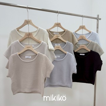 美木子｜軟呼呼浣熊絨圓領短版上衣【T20149】微露肚 圓領上衣 YIFAN 韓系 T恤 短款上衣 短袖上衣 T恤