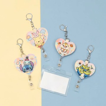 *迪士尼Disney 夏日派對系列 心形皮質伸縮證件扣-奇奇蒂蒂/三眼怪/史迪奇/維尼