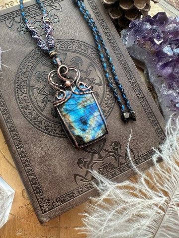 WW426 民族風 繞銅線復古做舊 wire wrap 拉長石 頸鏈