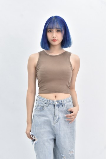 (S) 【里唯私服】質感無袖棕色上衣
