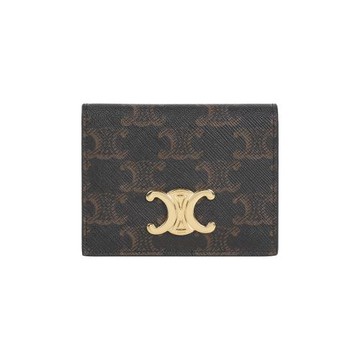 CELINE Triomphe 金色標誌釦式二折卡片夾/名片夾(棕褐色)