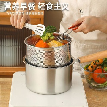 🛒回購好物🛒加厚不鏽鋼家用油炸鍋食品級輔食鍋奶鍋無塗層帶炸籃濾網煮鍋