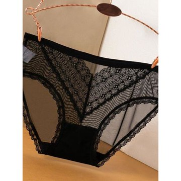 黑色性感蕾絲內褲女透明透氣無痕網紗鏤空純欲風舒適夏季三角褲薄