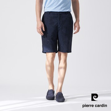 【pierre cardin 皮爾卡登】男款 側腰鬆緊微彈性印花平口休閒短褲-丈青色 (5247966-38)