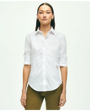 Brooks Brothers Women's Fitted Non-Iron Stretch Supima Cotton Dress Shirt | White | Size 4