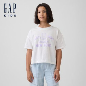 【GAP】兒童寬版短版Logo T恤-新款米白/李子色(870848)