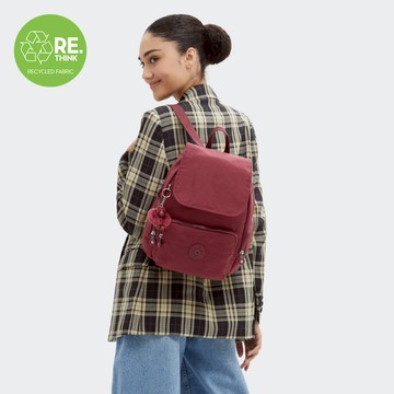 『猴子包』棕紅色掀蓋拉鍊後背包-CITY ZIP S