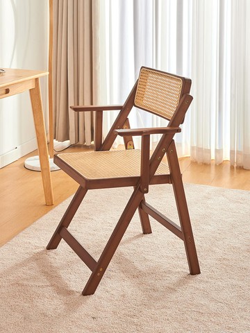 侘寂風藤編椅子家用帶扶手折疊椅網紅休閒靠背椅書桌椅餐廳吃飯椅