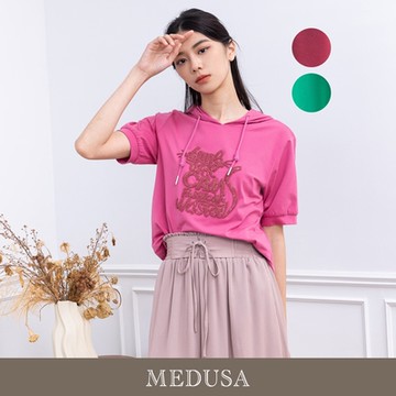 現貨【MEDUSA 曼度莎】貓咪刺繡字母素色帽T - 2色（M-XL）｜女休閒上衣 女T恤