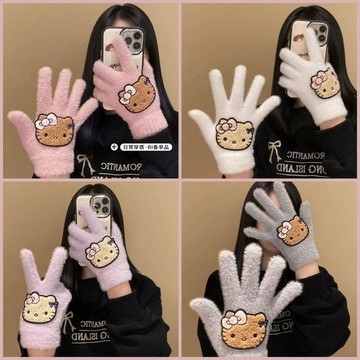 🎈保暖手套🎈冬天手套 毛絨手套 騎車開車 可愛手套 防風 滑雪 女 可愛針織毛絨手套女秋冬季加絨加厚戶外騎行保暖手套