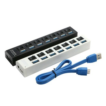 高速USB 3.0一拖七擴展HUB集線器帶獨立電源開關供電7口分線器【宜家良品百貨】