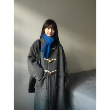 羽絨內膽牛角扣大衣女2024冬季新款小個子加厚毛呢外套高級感灰色