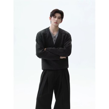 時尚潮流假兩件毛衣男冬季新款休閒百搭寬鬆上衣男