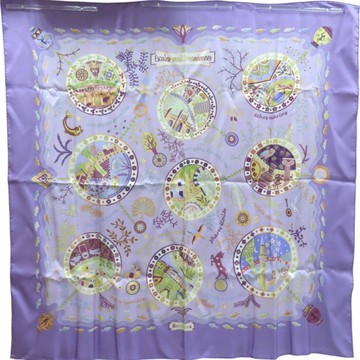 【二手名牌BRAND OFF】HERMES 愛馬仕 紫色 Escales Méditerranéennes 絲綢 絲巾 90x90