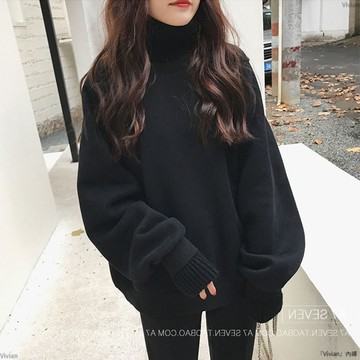 加絨加厚衛衣女秋冬韓版潮學生寬鬆懶惰假兩件高領毛衣外套