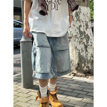 美式復古水洗多口袋短褲男女夏季cleanfit做舊街頭百搭寬松七分褲