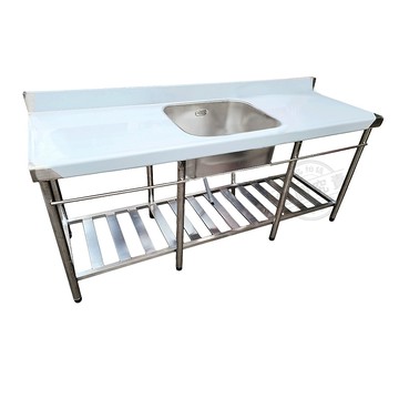 水槽洗衣槽 【Abis】客製商品-頂級升級加牆款304不鏽鋼180CM單洗台+平台加深大水槽/洗手台/洗碗槽/流理台(6尺)-1入