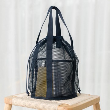 韓國 byfulldesign - 韓製手提網眼水桶抽繩收納包-海軍藍 (320x320x220mm)