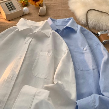 【夏季爆款】春季新款純色寬鬆重磅外套男大碼港風休閒襯衫C2177-P35【特價】