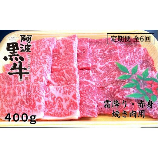 定期便6回 阿波黒牛 霜降り 赤身（焼き肉用）400g