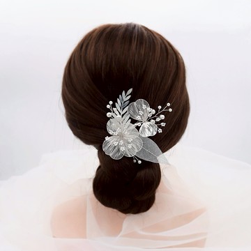 髮飾珍珠髮夾-鏤空銅絲花瓣葉子頭飾73xr40【獨家進口】【米蘭精品】