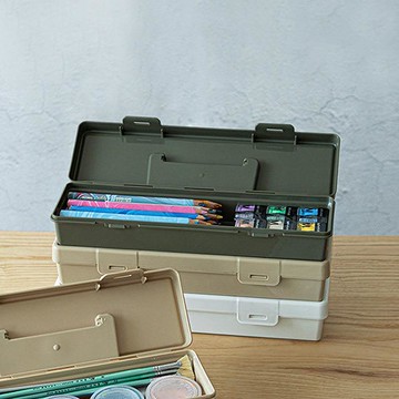 日系手提式PP收納箱/工具箱(加長款) 灰白