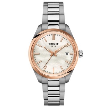 TISSOT 官方授權 T150.210.21.111.00 PR100 珍珠貝石英女錶 開學新裝備-銀x玫瑰金/34mm T1502102111100