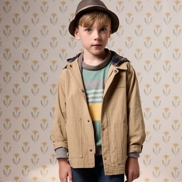 PIPPY 帥氣經典格紋連帽真兩件外套 卡其-130