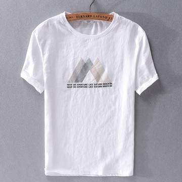 [米蘭精品] 亞麻T恤棉麻短袖上衣-棉麻刺繡潮流白色男裝父親節禮物73xf36