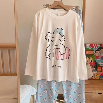 春秋季睡衣女可愛卡通小熊長袖長褲可外穿寬鬆休閒女士居家兩件套女生睡衣長袖睡衣寬鬆睡衣睡衣女套裝居家服套裝
